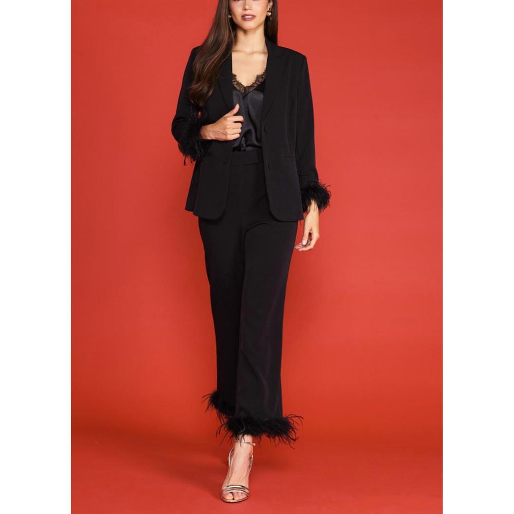 NEW SKIES ARE BLUE feather trim trouser in black - Picture 4 of 4
